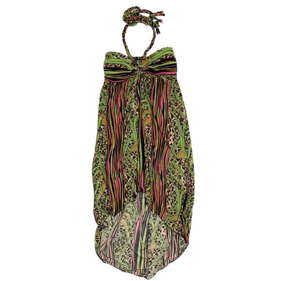 Colorful Animal Print Striped Halter Top High Low Midi Dress XL (fits small) - Picture 1 of 6